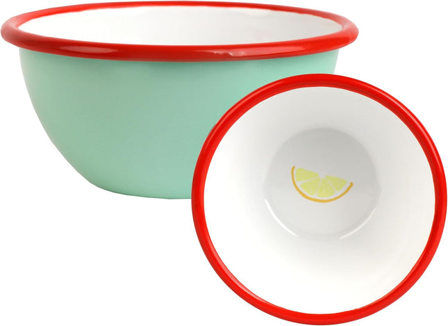 Talking Tables Bon Appetit Handmade Enamel Bowl 12cm – Lemon Aqua, Dishwasher Safe
