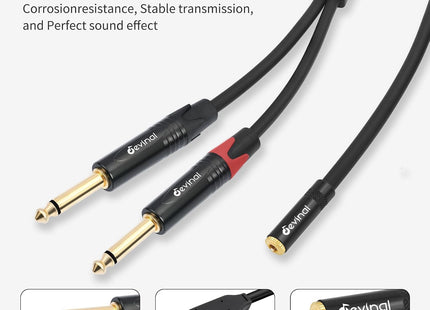 Devinal 3.5mm TRS to Dual 1/4" TS Y Splitter Audio Cable 1ft