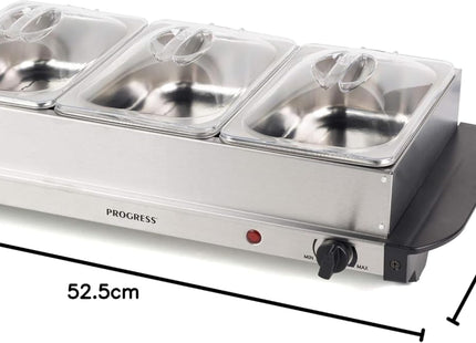 Progress 3 Pan Electric Buffet Server & Food Warmer Tray 4.5L – Silver