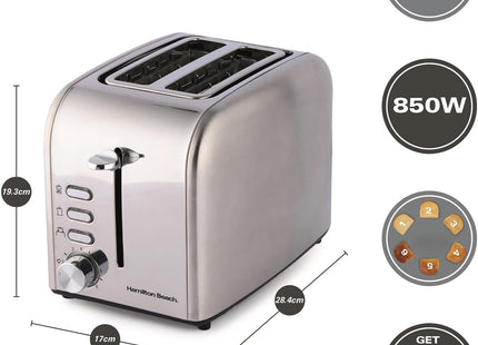 Hamilton Beach Rise 2 Slice Toaster 850W, HB1718B2 – Brushed & Polished, Stainless