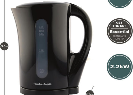 Hamilton Beach Essentials 1.7L Electric Kettle, Auto Shut Off, HB1107B – Black