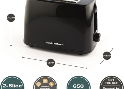 Hamilton Beach Essentials 2 Slice Toaster Wide Slots 650W, HB1116B – Black