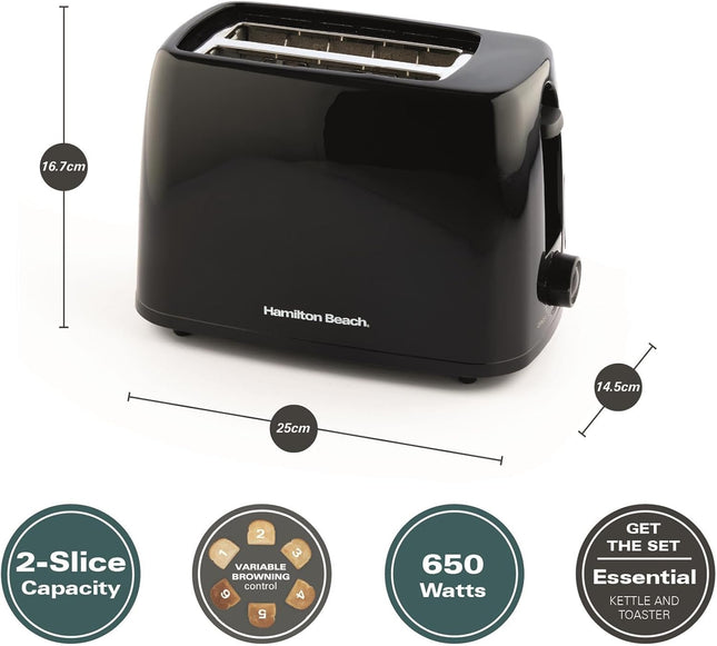 Hamilton Beach Essentials 2 Slice Toaster Wide Slots 650W, HB1116B – Black