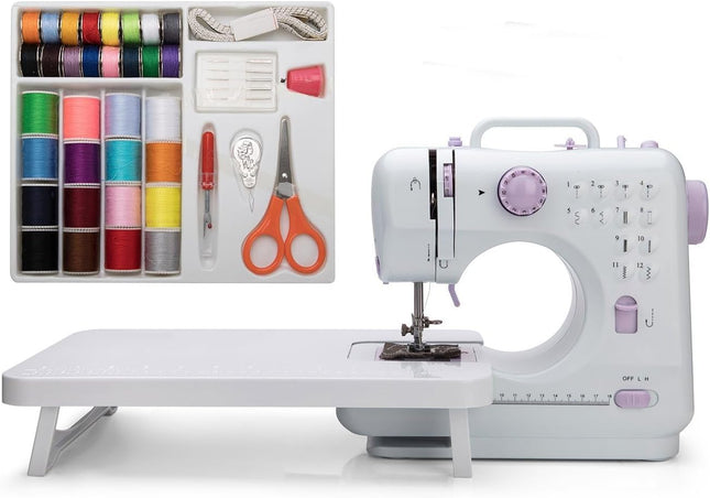 Astrowinter Mini Sewing Machine 12 Stitch Patterns & Extension Table – White