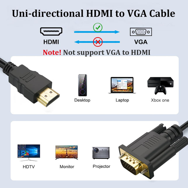 3M HDMI to VGA Cable 1080P 60Hz Gold-Plated Male to Male Converter
