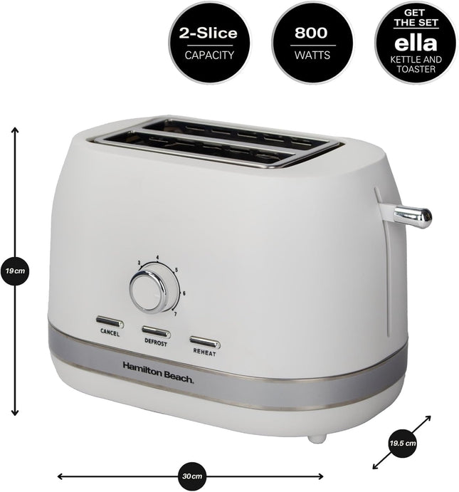 Hamilton Beach Ella 2 Slice Toaster 800W Wide Slots, HBT1322MW – Matte White