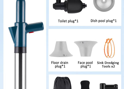 YUCHENGTECH High Pressure Toilet Unblocker Plunger Kit with 4 Heads