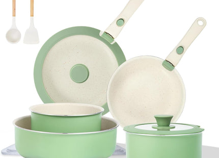 M MELENTA 16 Piece Non Stick Cookware Set – Induction Pots & Pans (Sage Green)