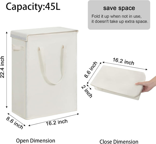 Chrislley 45L Slim Laundry Basket with Lid – Collapsible Tall Laundry Hamper