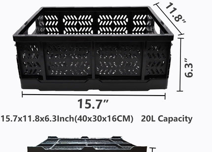 KINGSUSLAY 20L Foldable Plastic Storage Crates Black – 4 Pack