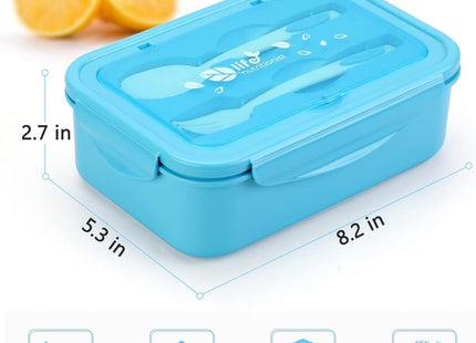 Bento Lunch Box 1100ml 3 Compartment Lunch Container with Spoon & Fork Blue