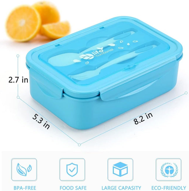 Bento Lunch Box 1100ml 3 Compartment Lunch Container with Spoon & Fork Blue