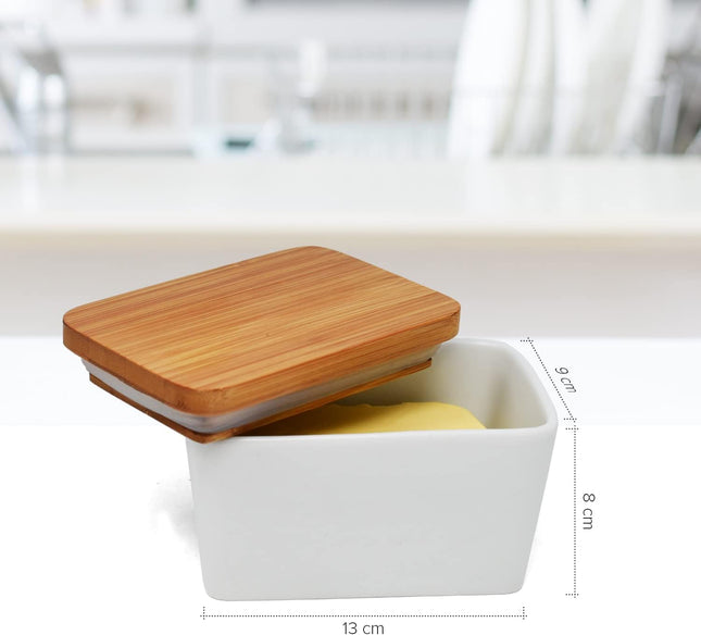 Joeji's Ceramic Butter Dish – 500ml Container with Bamboo Lid & Silicone Seal