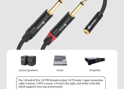 Devinal 3.5mm TRS to Dual 1/4" TS Y Splitter Audio Cable 1ft