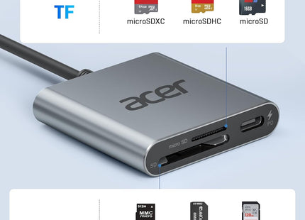 Acer USB-C UHS-II SD Card Reader with 100W PD Charging Port - 4.0
