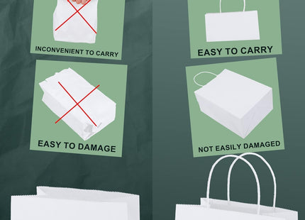 Switory White Kraft Paper Gift Bags with Handles 8 x 4.75 x 10.5" – 100 Pack