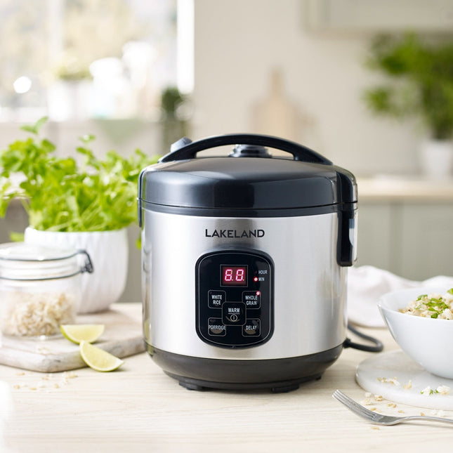 Lakeland Digital Rice Cooker 1L 400W – White & Brown Rice, Porridge, With Delay Timer