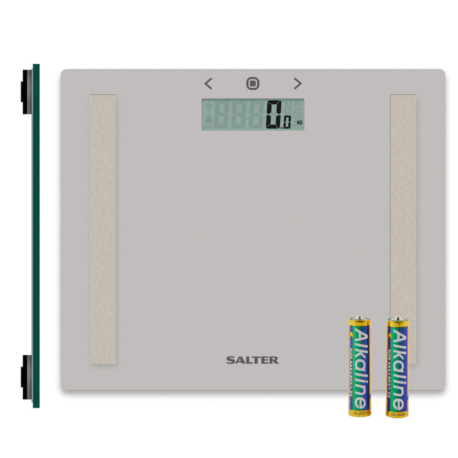 Salter Compact Glass Body Analyser Bathroom Scale 150kg Grey with BMI - USED
