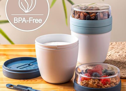 Crystalia To Go 650ml Muesli & Yoghurt Cups with Spoons – 2 Pack