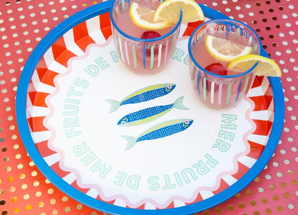 Talking Tables Large Round Serving Tray 30cm – Sardine Fish Design Multicolour Tin Tray