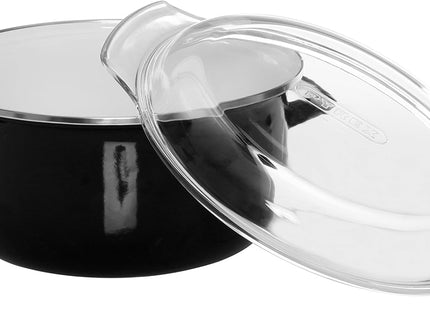 Premier Housewares 5L Deep Fryer with Pyrex Lid – Enamel Steel, Black