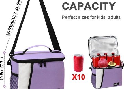 Insulated Lunch Bag 8.7L Leakproof Cooler Bag with Adjustable Shoulder – Purple