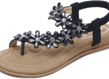 ZOEREA Women's Bohemian T-Strap Flat Sandals Black – UK 3.5