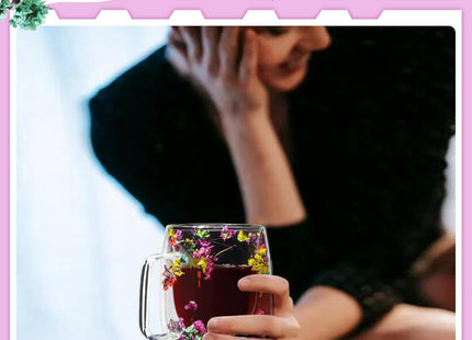 ZaoKing Double-Walled Glass Mug with Dried Flowers – 350ml Insulated Cup