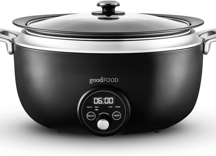 Good Food x Tower 6.5L Digital Slow Cooker with Delay Timer – Black & Stainless Steel
