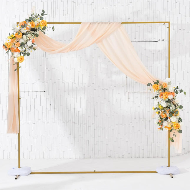VINCIGANT Gold Square Wedding Arch Stand 6.6ft – Metal Backdrop Frame with Water Bags