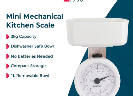 Salter Mini Mechanical Kitchen Scale with 1L Bowl – 3kg Analogue Food Scale
