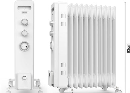 VonHaus 11 Fin Oil Filled Radiator with Timer – 2500W Electric Heater, White