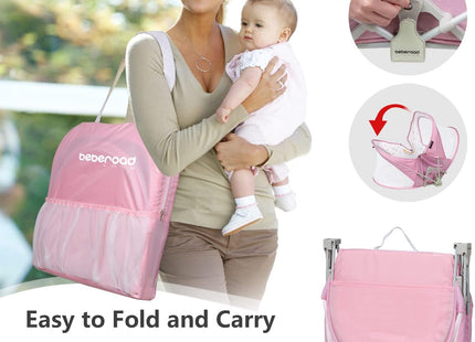 Beberoad Portable Baby Travel Bassinet Pink – Foldable Infant Crib with Mattress & Net