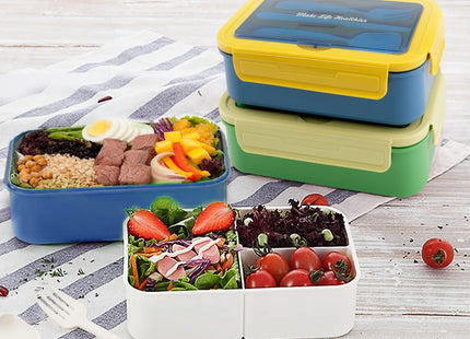 BIBURY 1.4L 3 Compartment Leakproof Bento Lunch Box – Yellow Blue