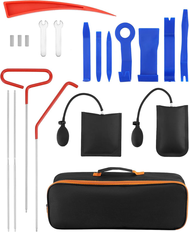 QWORK 17 Piece Car Emergency Tool Kit – Long Reach Grabber & Air Wedge Set