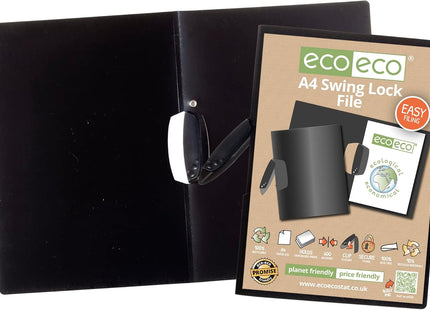 eco-eco A4 Swing Lock File – Black, 95% Recycled, 600 Micron Cover