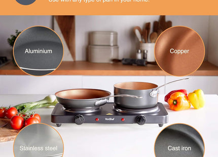 VonShef Portable Double Electric Hob 2500W, Twin Hot Plate Cooker