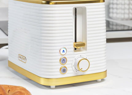 Salter Palermo 2 Slice Toaster 930W – Wide Slots, 7 Browning Levels, White & Gold