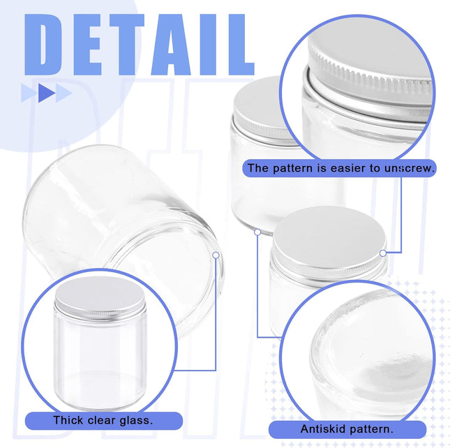 Glarks 10 and 12 Pack Glass Cosmetic Jars – 2oz, 4oz & 8oz Refillable Containers with Lids