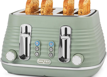 Salter Ripple 4-Slice Toaster – Wide Slot, Sage Green, 6 Browning Levels