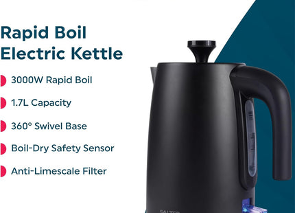 Salter Kuro 1.7L Electric Kettle – 3000W Rapid Boil, Matte Black