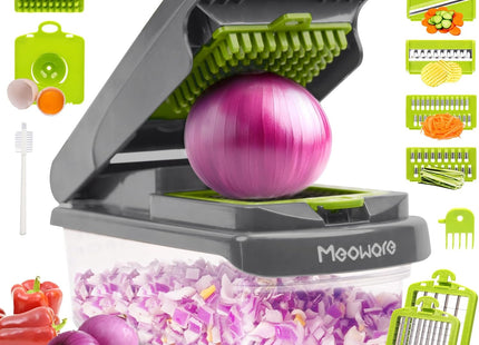 Meoware 7-in-1 Multi-Function Veggie Chopper – Vegetable Slicer (Grey & Green)