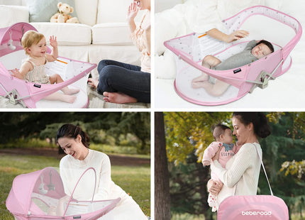 Beberoad Portable Baby Travel Bassinet Pink – Foldable Infant Crib with Mattress & Net