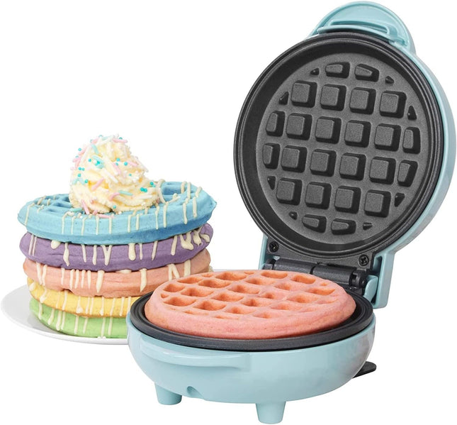 Giles & Posner Sorbet Mini Waffle Maker 550W Non-Stick 11.5cm Plate Pastel Blue