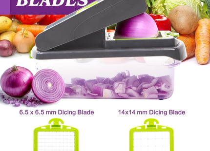 Meoware 7-in-1 Multi-Function Veggie Chopper – Vegetable Slicer (Grey & Green)