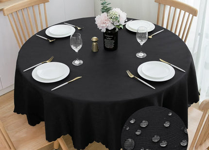 SPRICA Round Jacquard Tablecloth 200cm Water Resistant Heavyweight Polyester Black