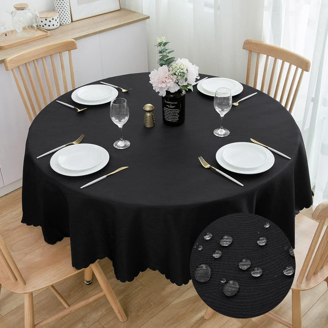SPRICA Round Jacquard Tablecloth 200cm Water Resistant Heavyweight Polyester Black