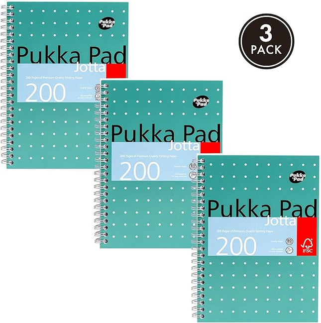 Pukka Pad A5 Metallic Jotta Notebooks – 3 Pack, 200 Pages, Green