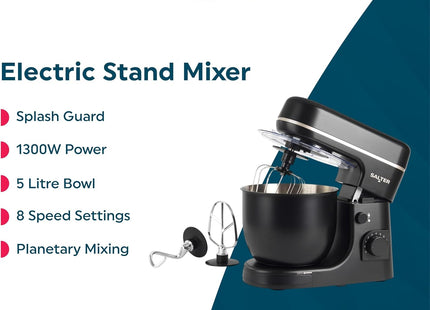 Salter Alchemy Stand Mixer – 5L 1300W Electric Mixer, Black