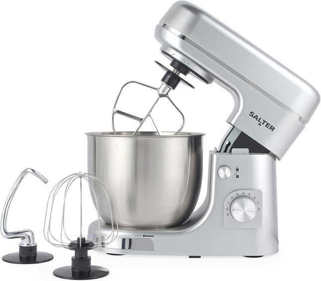 Salter Aspen Stand Mixer 5L 1300W with Stainless Steel Bowl, 8 Speeds & Pulse Silver